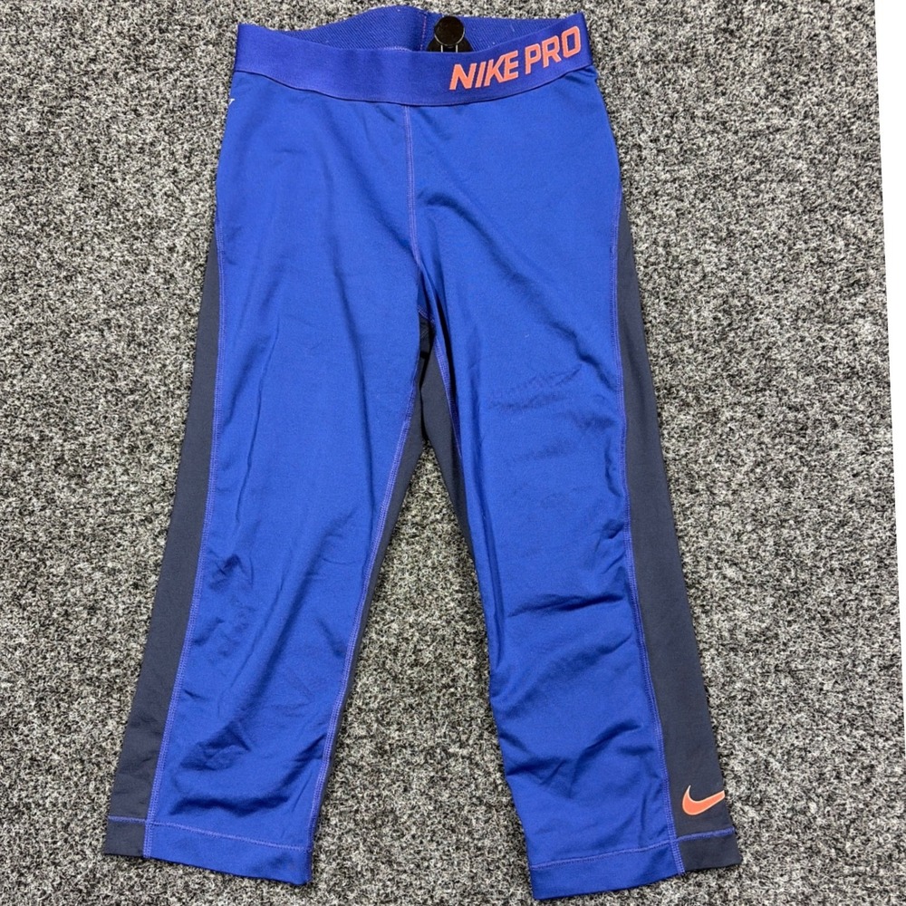 Nike Capri Leggings Womens S Blue Pro Dri-FIT Colorblock Training Tights 589366